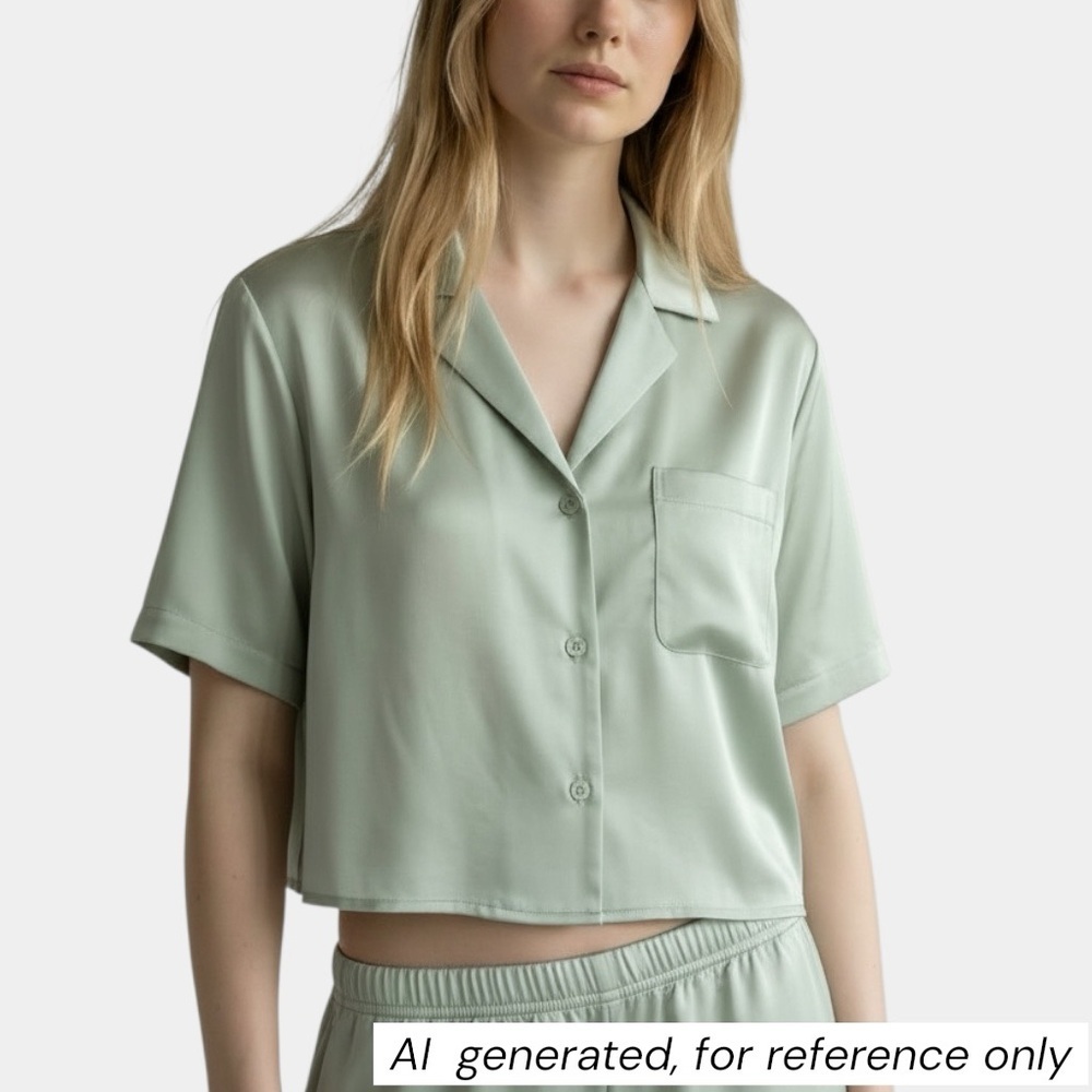 OAK + FORT Satin Button-up Min Green Blouse, Normcore Casual, Sz XS